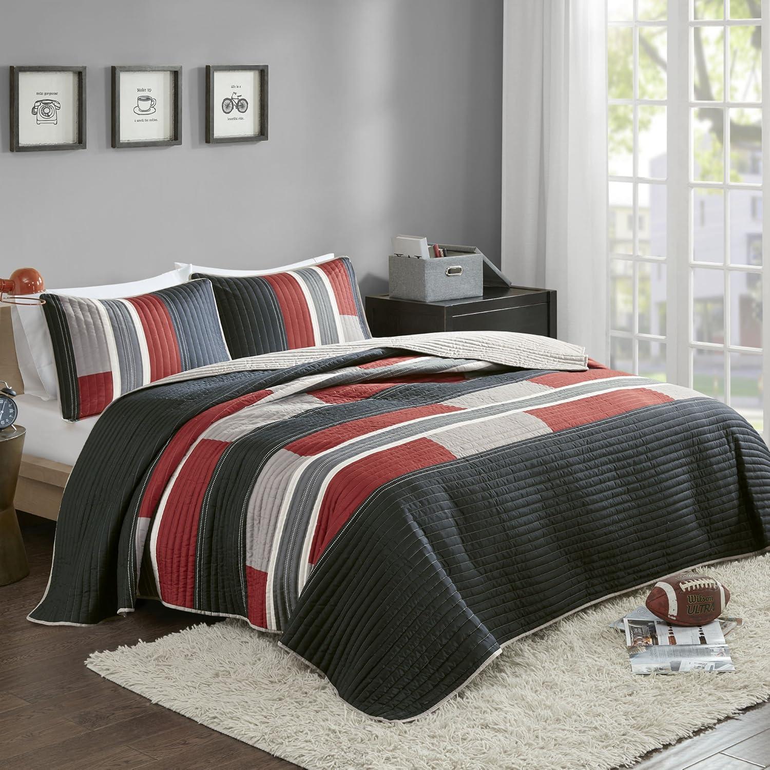 Comfort Spaces Pierre Mini Quilt Set, Twin/Twin XL, Black/Red