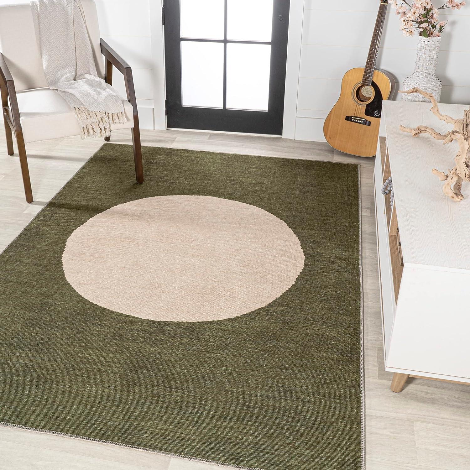 4' x 6' Cirkel Minimalist Geometric Dot Machine-Washable Area Rug, Olive/Cream - JONATHAN Y