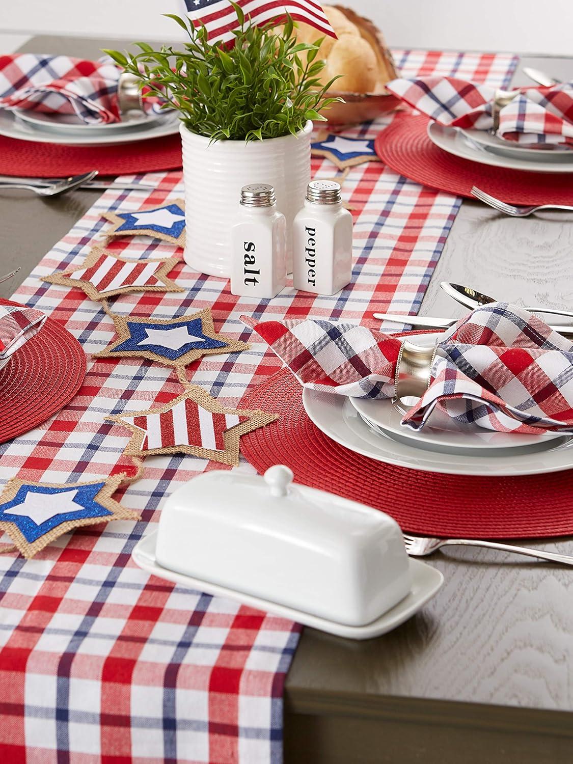 14 x 72 in. Red White and Blue Cotton Plaid Table Runner