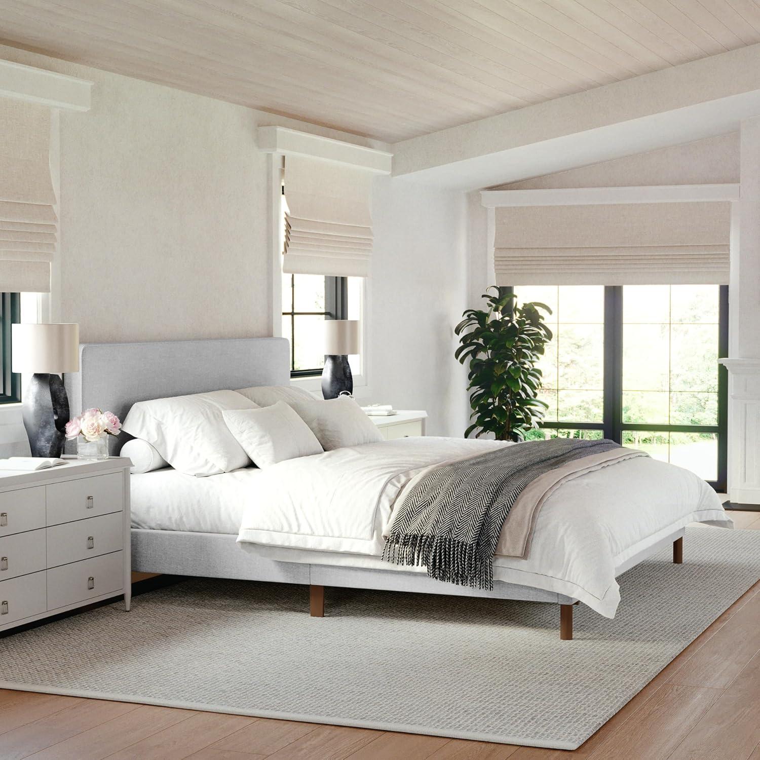 Martha Stewart Britta Upholstered Platform Bed With Piped Detail Headboard