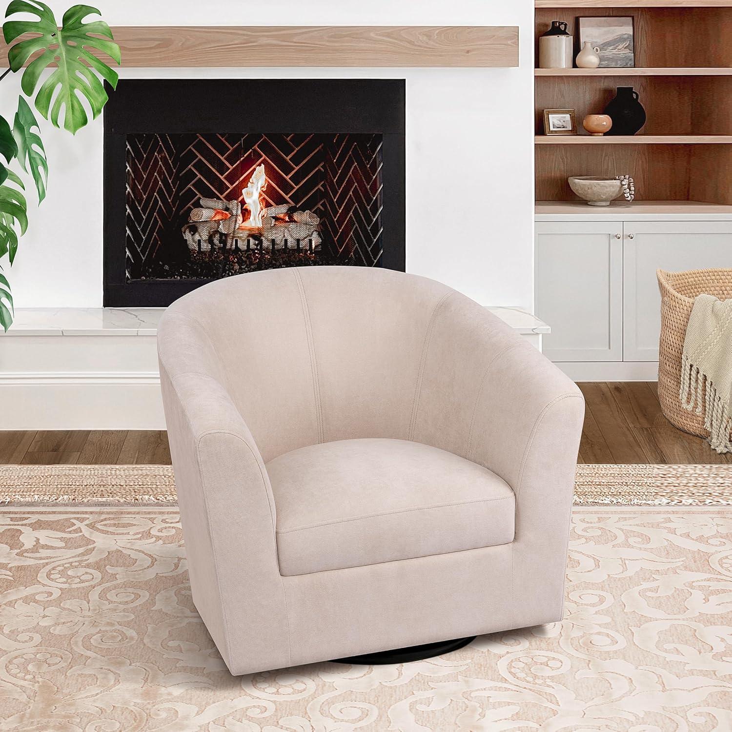 Ariana 360 Degree Swivel Barrel Chairs, Swivel Accent Chairs for Living Room with Armrest, Bucket Chairs for Home, Modern Accent Chairs, Small Club Chairs for Small Spaces - Ivory, Linen