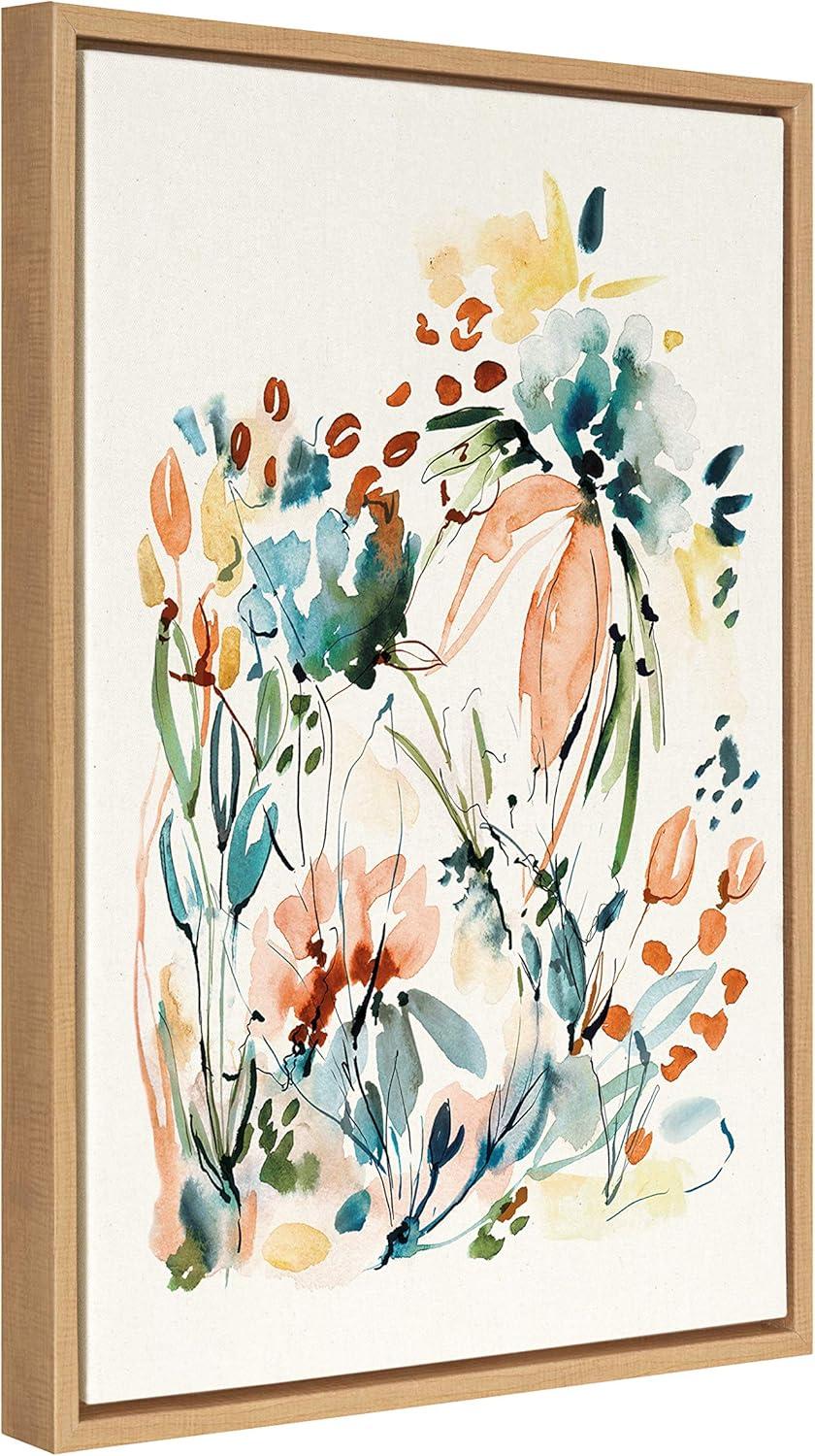 Kate & Laurel All Things Decor Sylvie Awakening Peach Framed Canvas Wall Art by Sara Berrenson Natural Vibrant Floral Wall Art