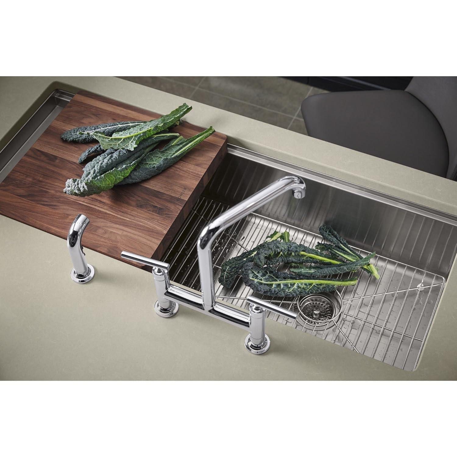Kohler Purist® Two Handle Deck-Mounted Bridge Kitchen Sink Faucet with Pull Out Side Sprayer