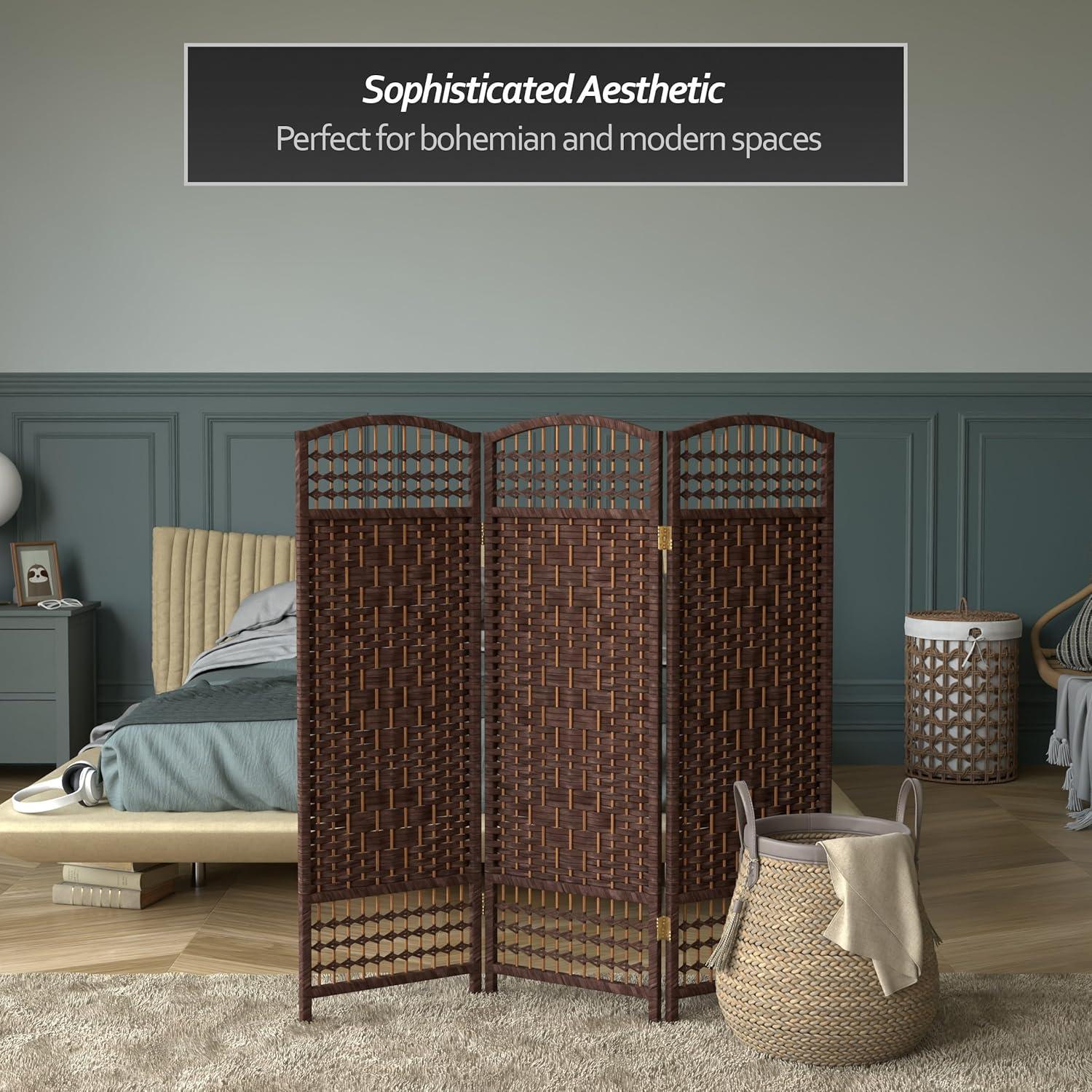 Oriental Furniture 4 ft. Tall Fiber Weave Room Divider - Dark Mocha - 3 Panel