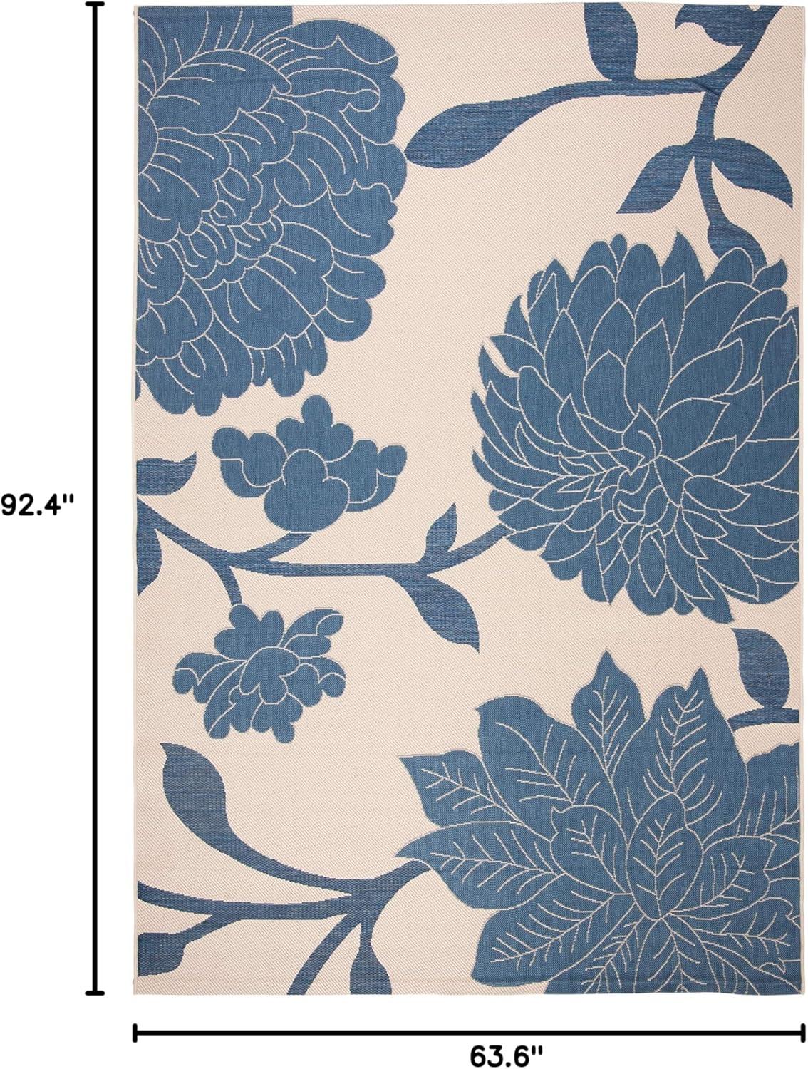 SAFAVIEH Courtyard Tyson Floral Indoor/Outdoor Area Rug, Beige/Blue, 5'3" x 7'7"
