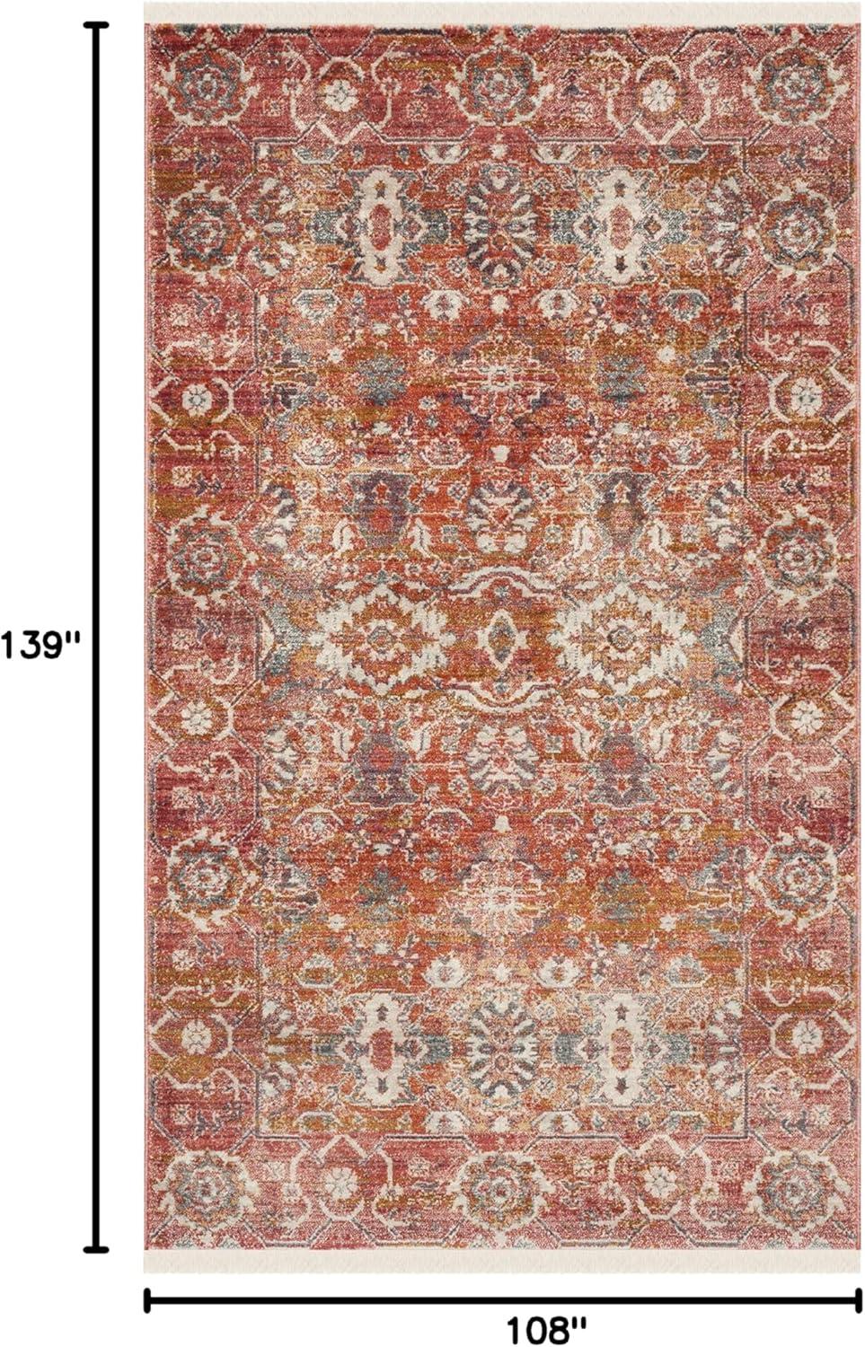 SAFAVIEH Vintage Persian Proinsias Geometric Polyester Area Rug, Red/Orange, 9' x 11'7"