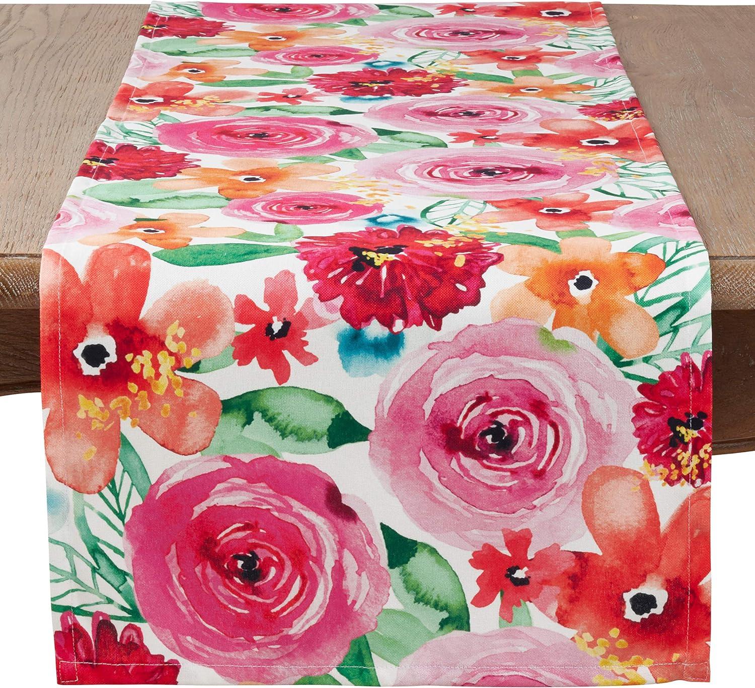 Colorful Floral Blossom Polyester Table Runner