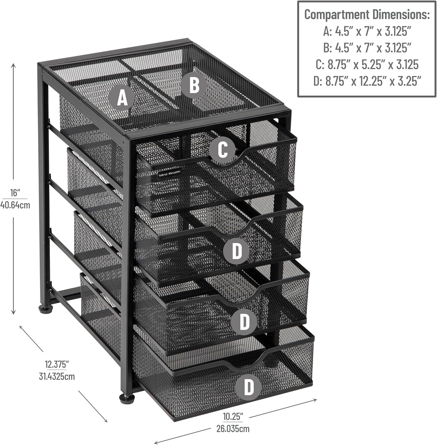 Compact Black Metal Mesh 4-Drawer Cabinet Organizer