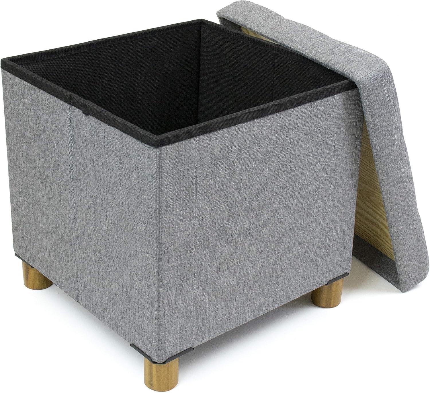 Humble Crew Dakota Collapsible Cube Storage Ottoman Foot Stool with Tray, Grey