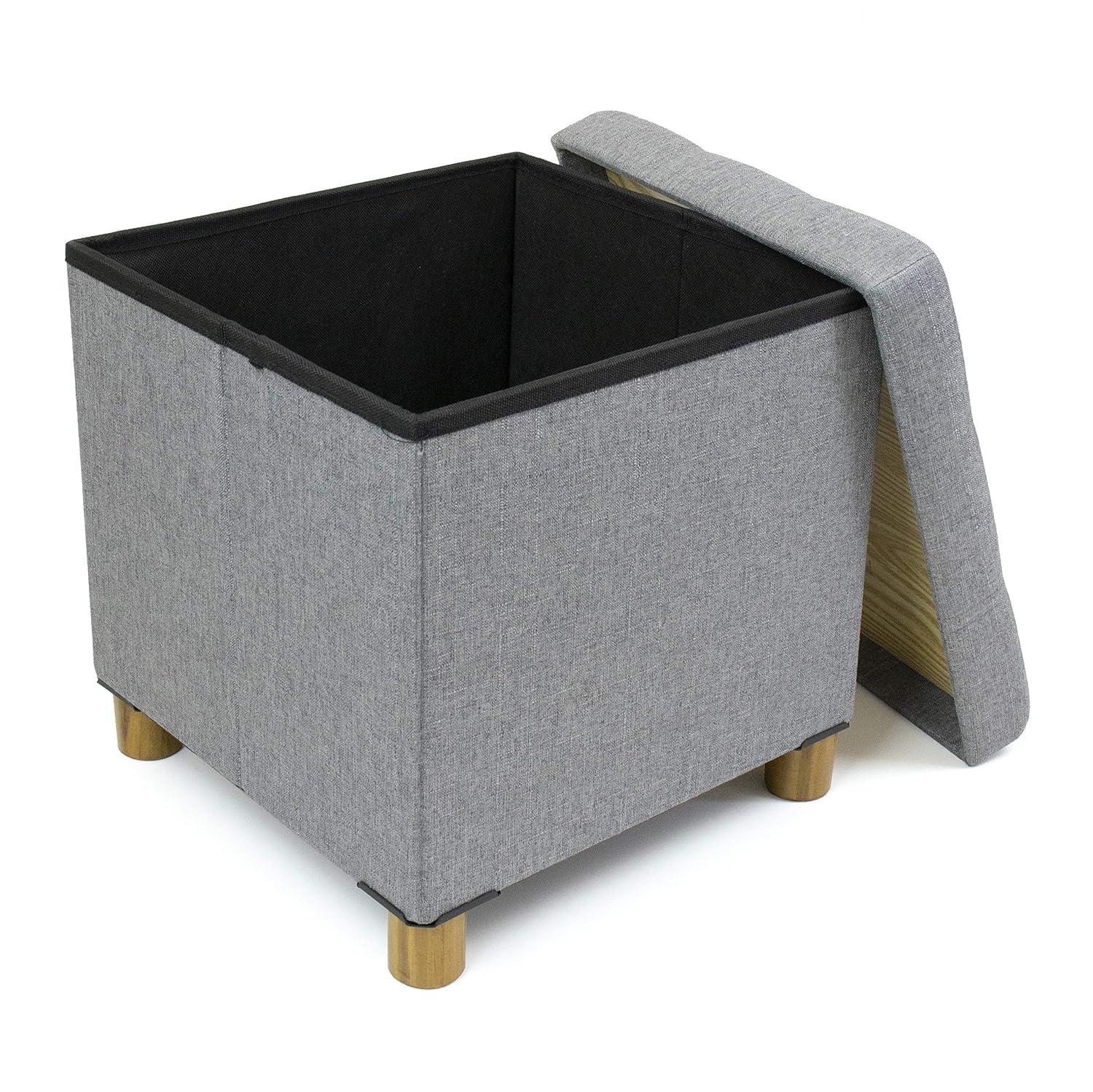 Humble Crew Dakota Collapsible Cube Storage Ottoman Foot Stool with Tray, Grey