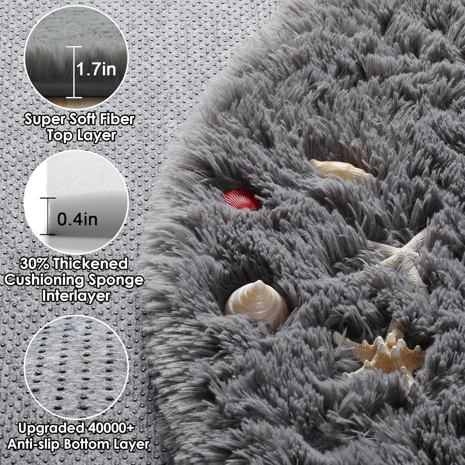 ONASAR Grey Round Area Rug 4ft, Gray Soft Bedroom Circle Throw Rugs for Kids Girls Boys Teen Dorm Room, Fluffy Plush Shaggy Carpet Mats for Nursery Living Room Playroom Home Office Decor Aesthetic