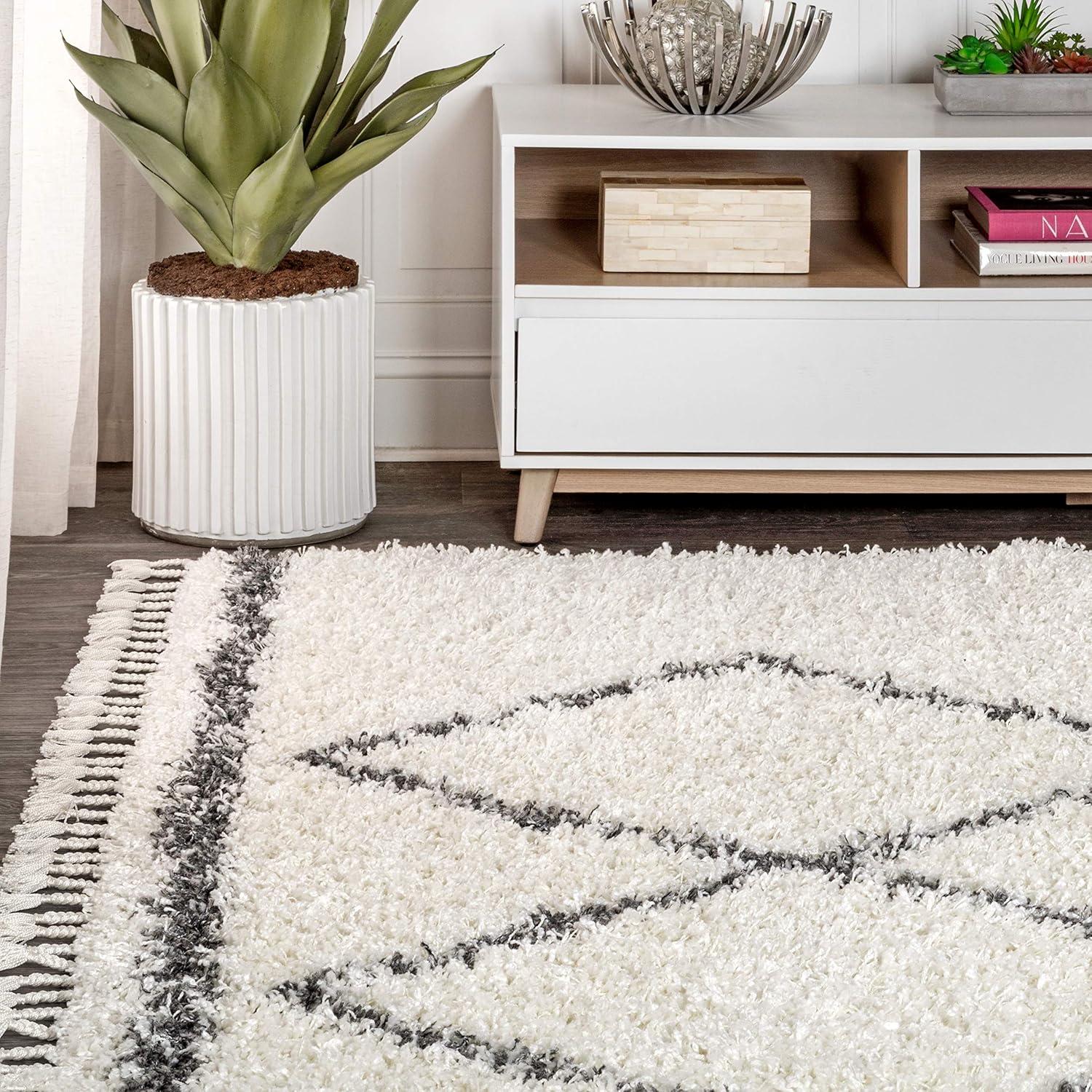 Mercer Shag Plush Tassel Moroccan Geometric Trellis Area Rug - JONATHAN Y