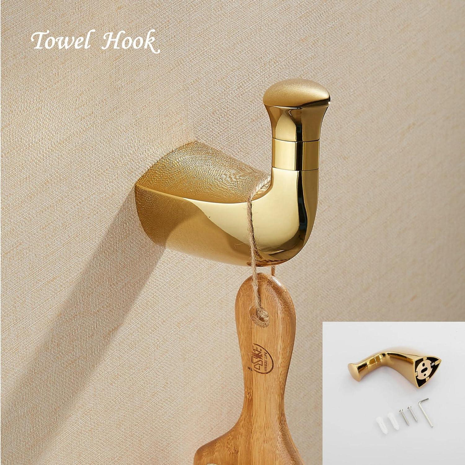 Bathroom Accessory Set 4-Piece Includes Towel Rack+Hand Towel Holder+Toilet Paper Holder+ Hook,Polished Gold Bath Accessories Hardware,Solid Brass/Wall Mounted