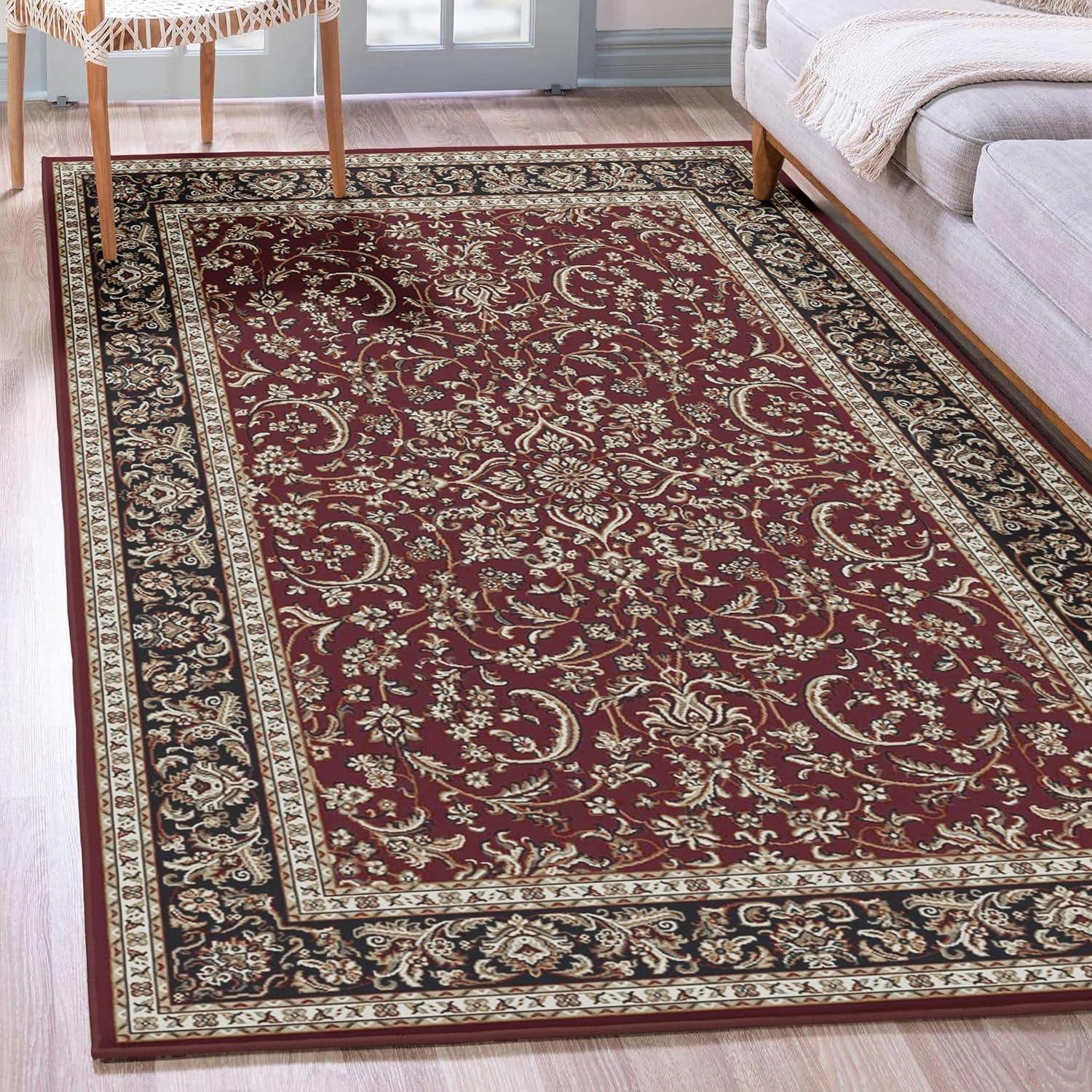 Radici USA Noble 3 x 5 (ft) Polypropylene Burgundy Rectangular Indoor Floral/Botanical Oriental Area rug