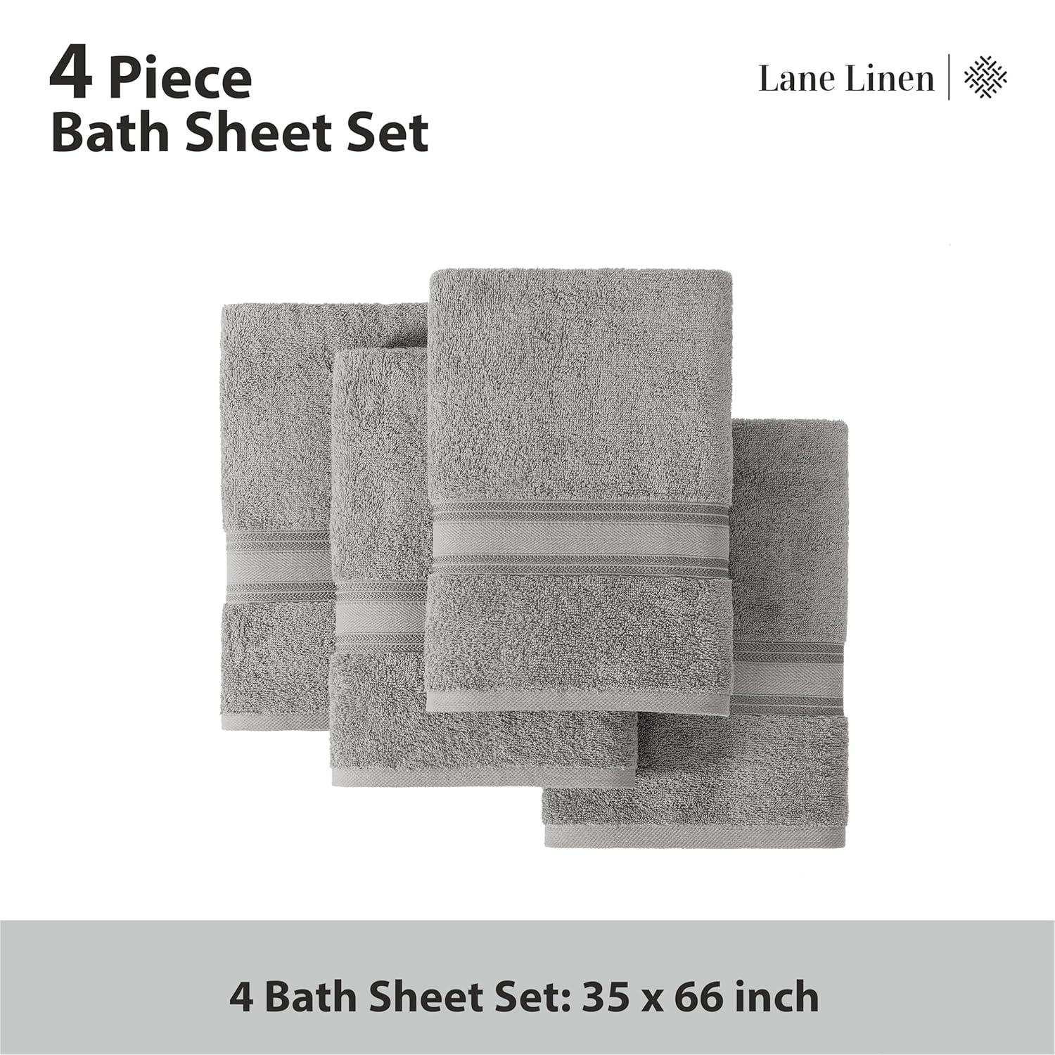 Lane Linen 100% Cotton Bath Sheets Set of 4 (35"x66") - Zero Twist Cotton Extra Large Bath Towels Sets - Quick Dry, Soft & Absorbent Oversized Grey Towels Set - Pre Shrunk, Fade Resistant - Space Grey