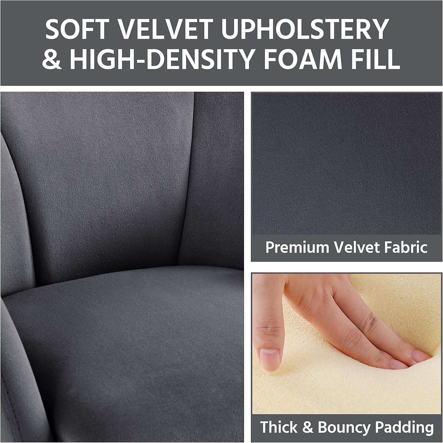 Dark Grey Velvet Accent Chair with Gold Metal Legs