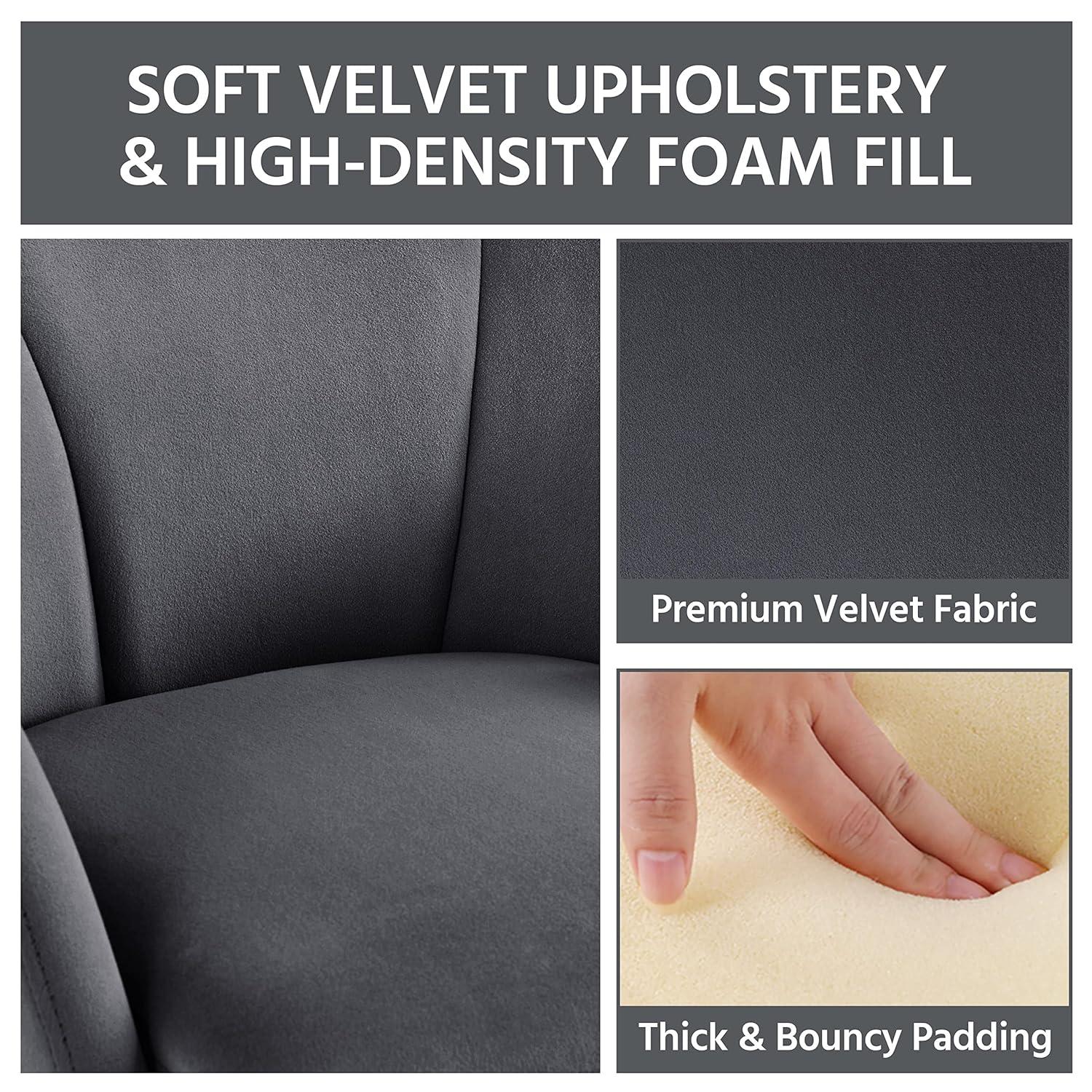 Dark Grey Velvet Accent Chair with Gold Metal Legs