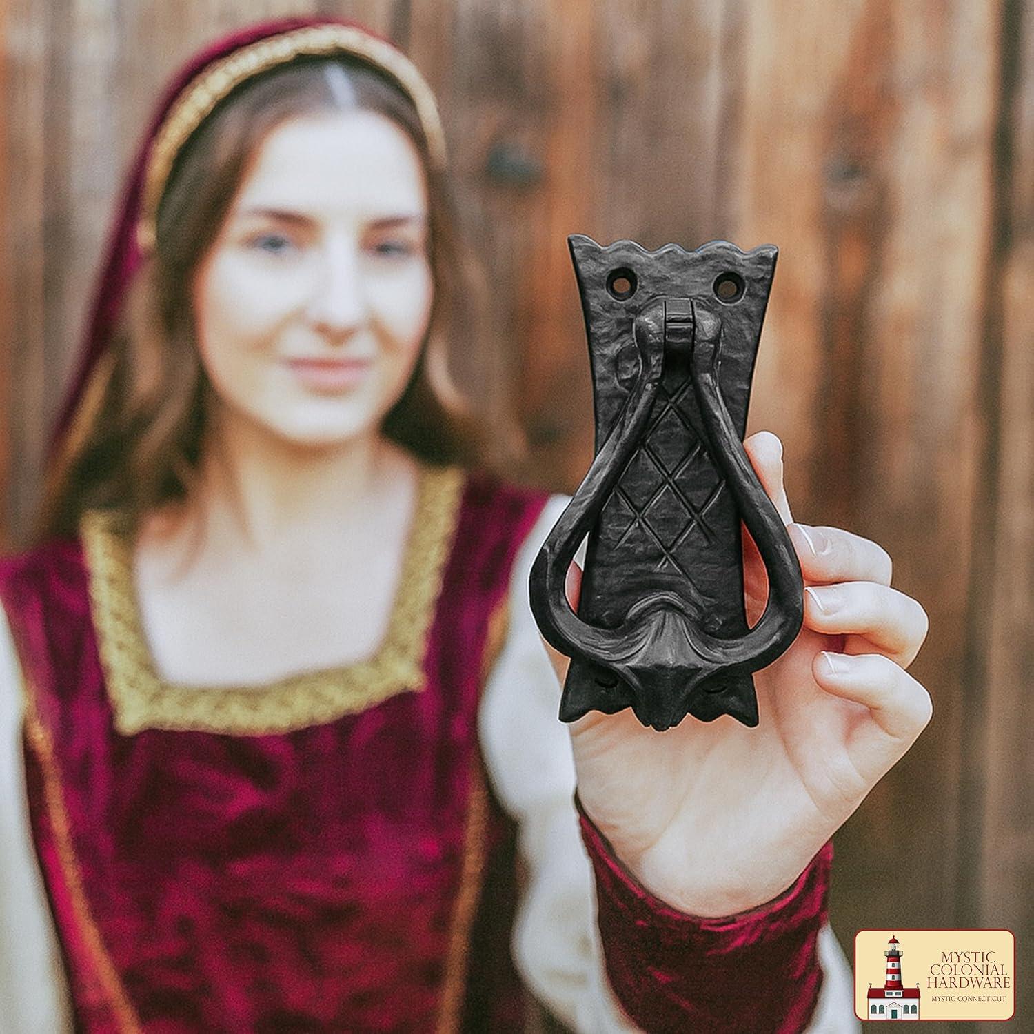 Mystic Colonial Hardware Bedroom Door Knocker Antique Black Ironmongery - True Solid CAST Iron - 4.7 inches