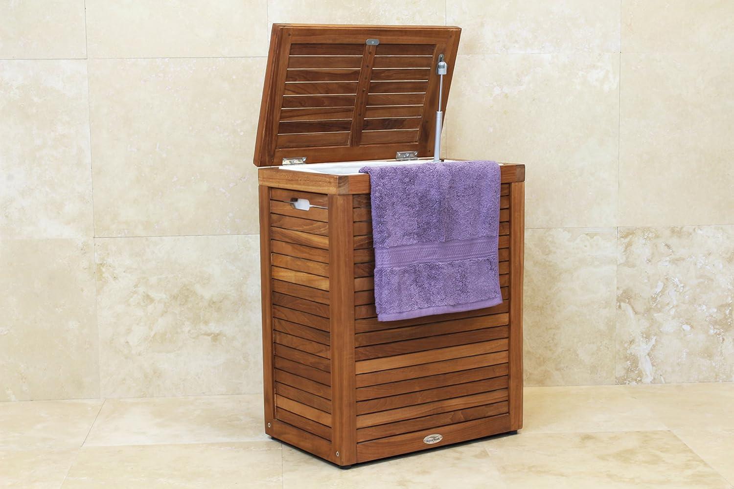 Aqua Teak Moti Wood Laundry Hamper with Handles