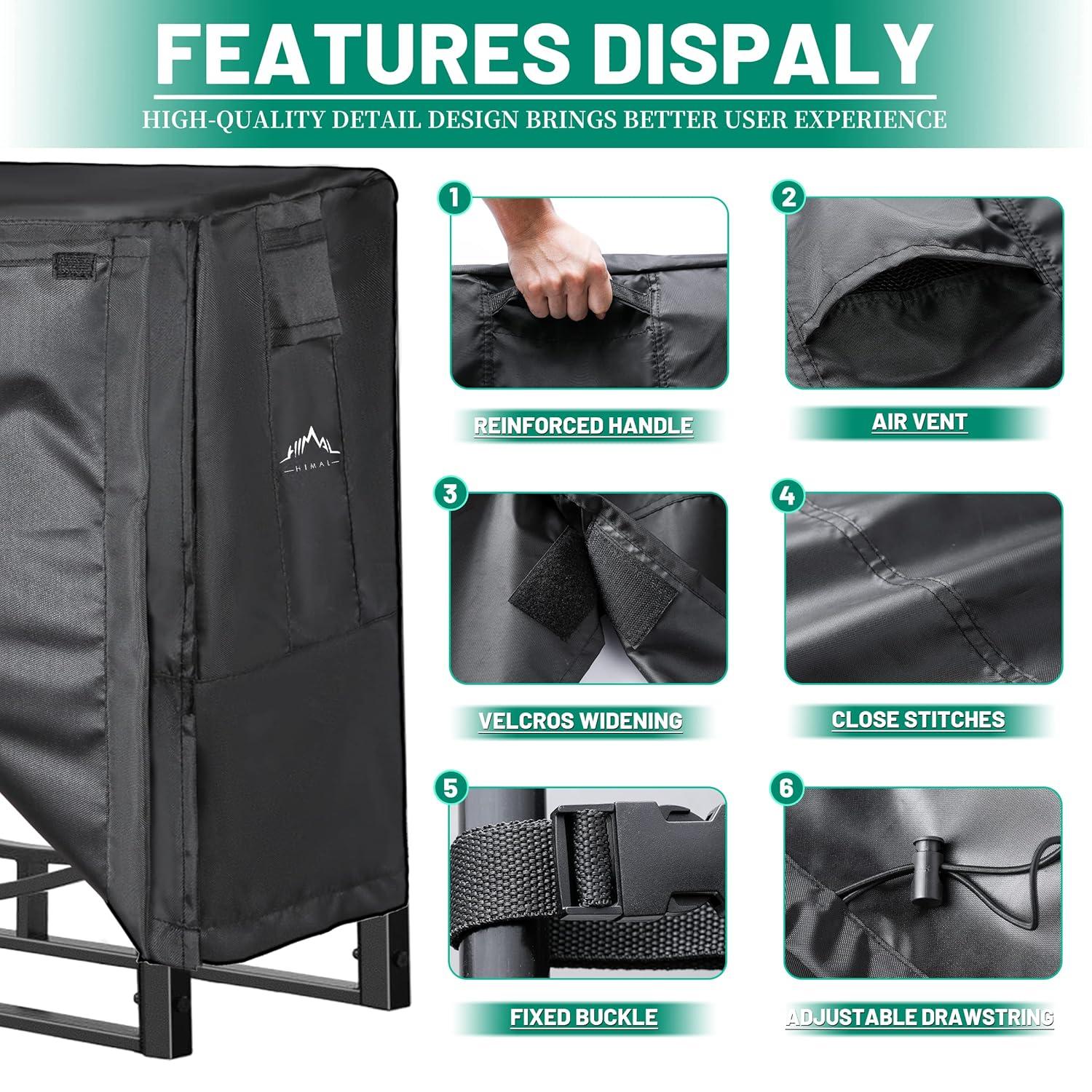 Himal 8ft Waterproof Firewood Cover, Heavy Duty 600D Oxford Outdoor Storage Wood Rack Cover with Buckle (Log Rack not Included)