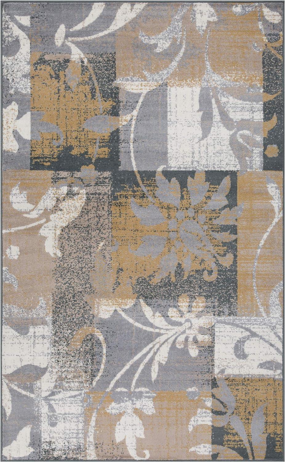 Superior Pastiche Floral Patchwork Indoor Area Rug, 5' x 8', Camel