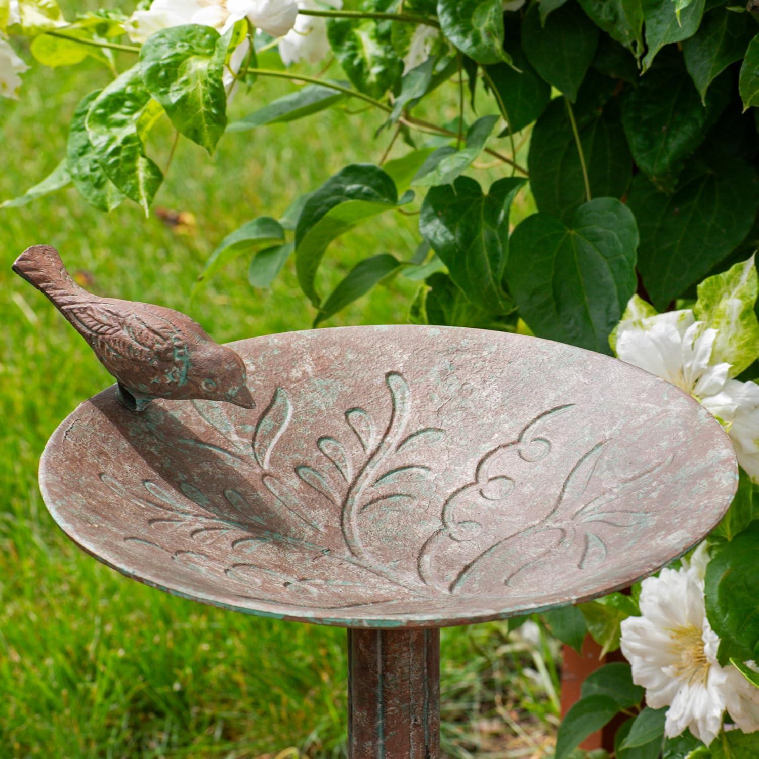 SunnyDaze Decor Ivy and Sage Freestanding Cast Aluminum Outdoor Bird Bath - Rustic Patina
