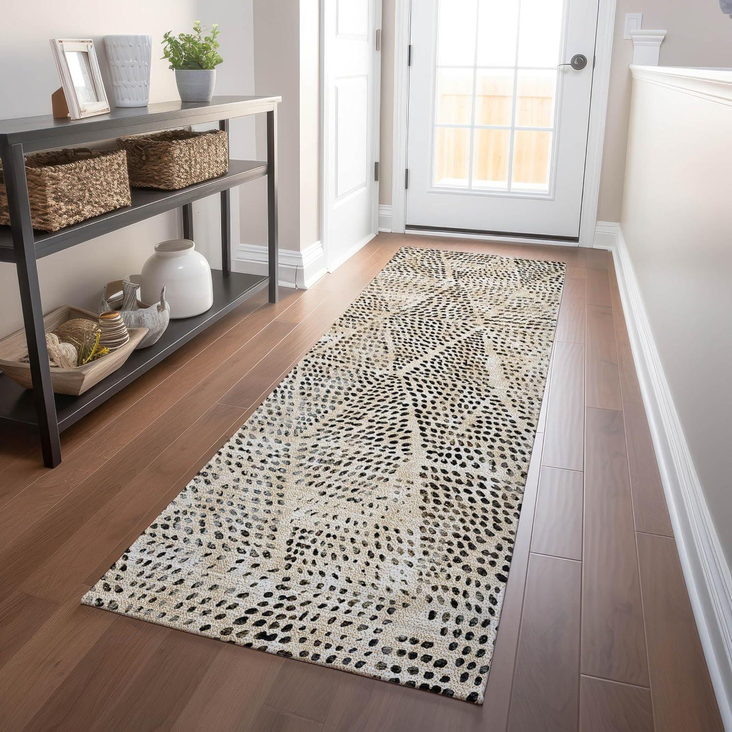 Beige and Black Diamond Pattern Indoor Outdoor Runner Rug