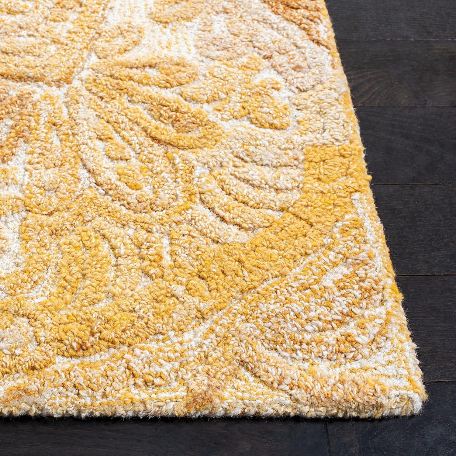 Ivory and Yellow Hand-Tufted Wool 8' x 10' Rug