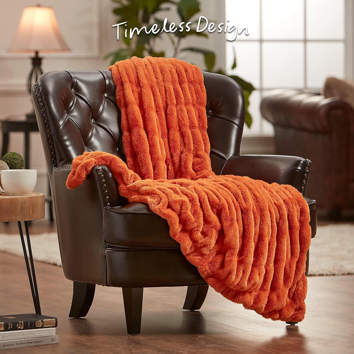 Orange Faux Fur Reversible Throw Blanket 50" x 65"