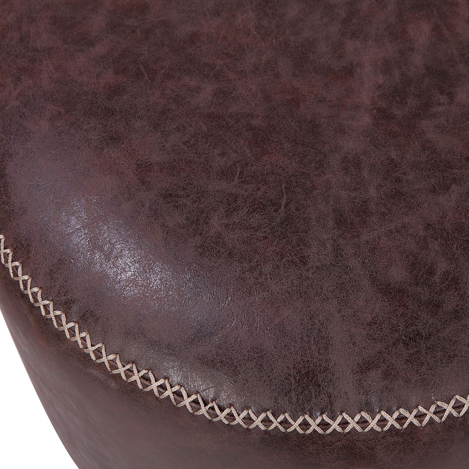 PaFagwy Gaia PU Leather Round Ottoman Ottomans & Cubes, Vintage Coffee Brown