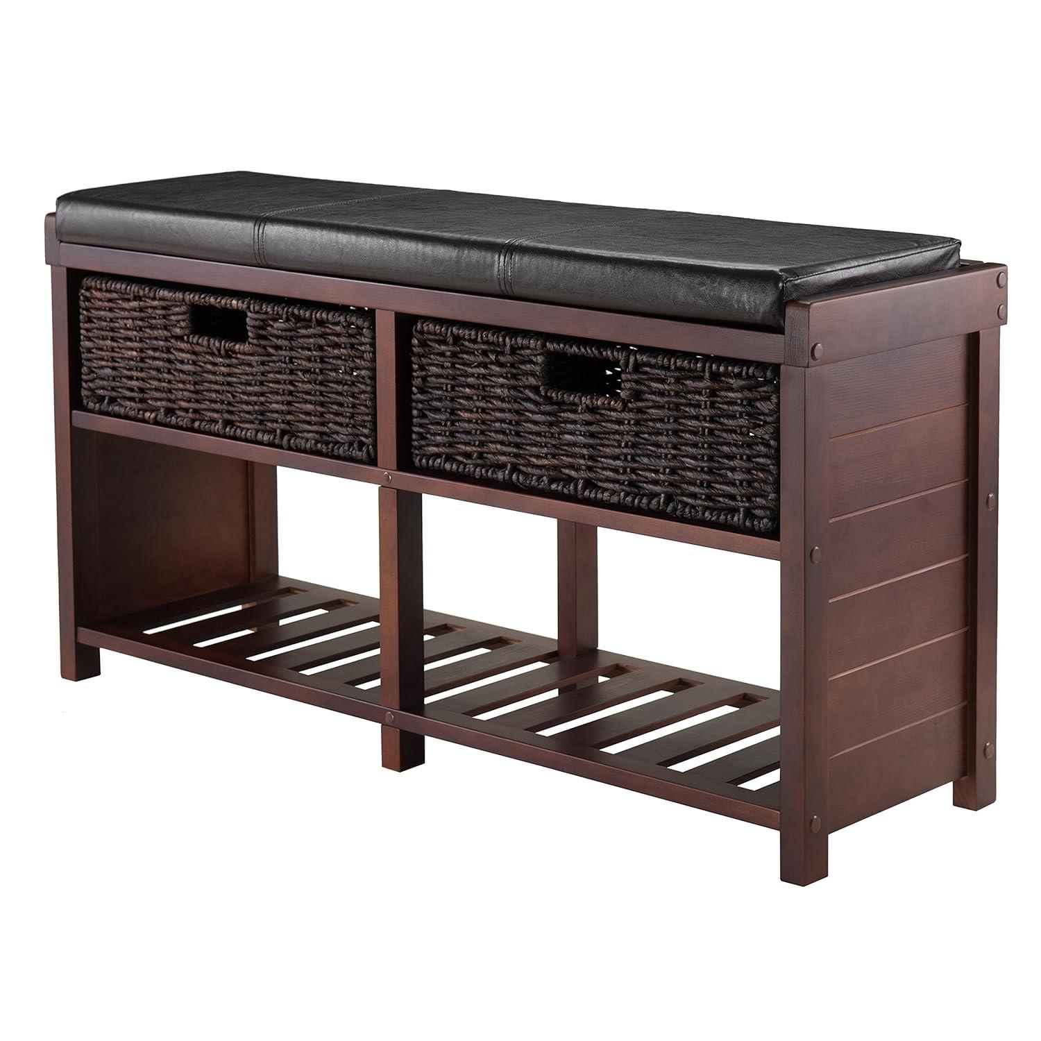 Colin Entryway Storage Bench with Cushion Cappuccino - Winsome: Upholstered Wool, Wood Legs, Spot Clean