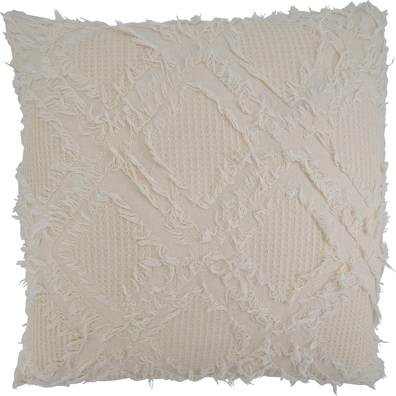 Ivory Fringe Waffle Weave 19.5'' Cotton Euro Pillow Cover