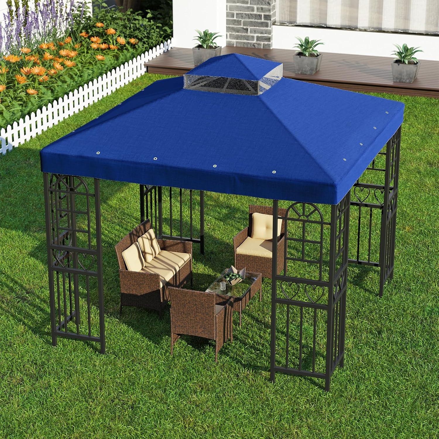 SUNNY 10x10 FT Gazebo Replacement Canopy Top Double Tier Canopy Top Cover (Blue)