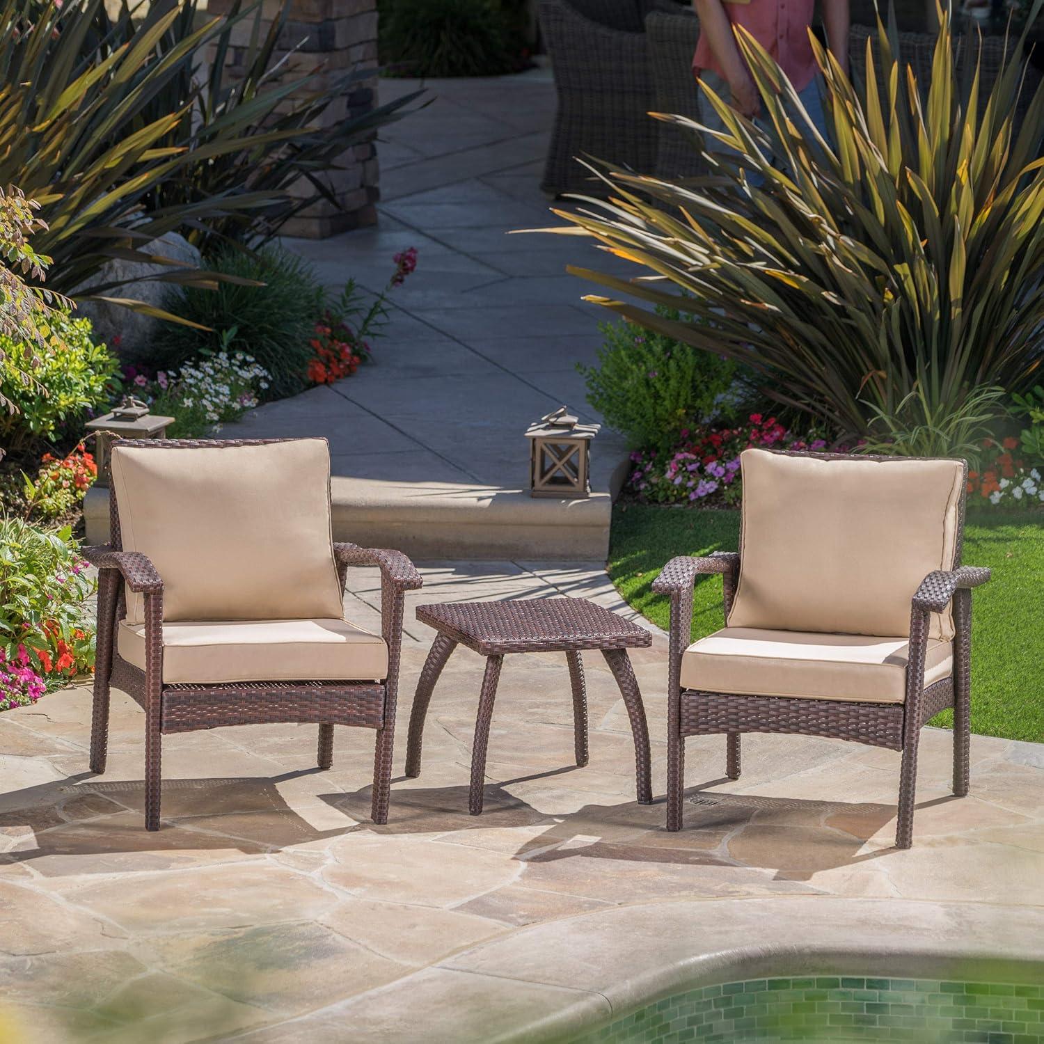 Honolulu 3pc Wicker Patio Chat Set with Cushions - Brown - Christopher Knight Home