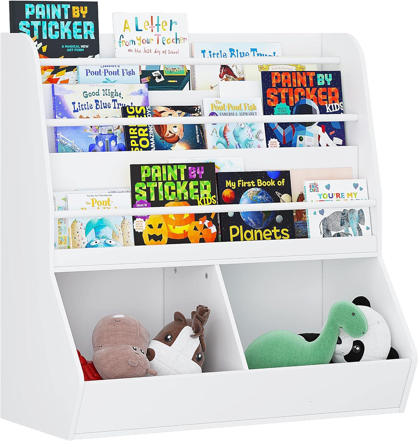 UTEX Kids Bookshelf Toy Organizer with Rolling Toy Box, White, 23.62” W x 11.8” D x 35.43” H