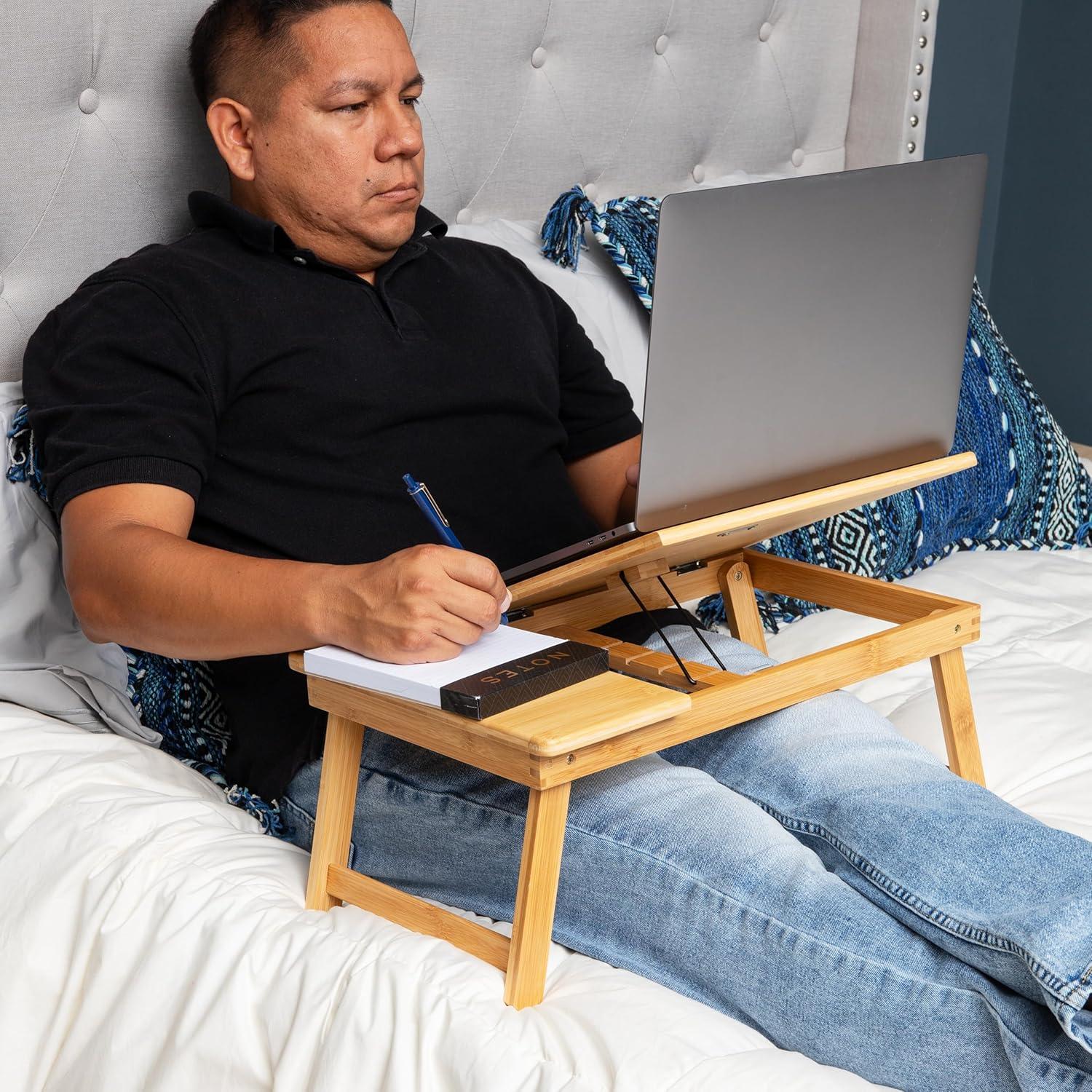 Bamboo Adjustable Laptop Bed Tray with Folding Legs