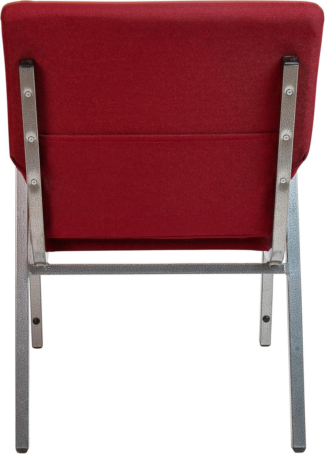 Elegant Burgundy Fabric 21" Stackable Church Chair with Silver Vein Frame