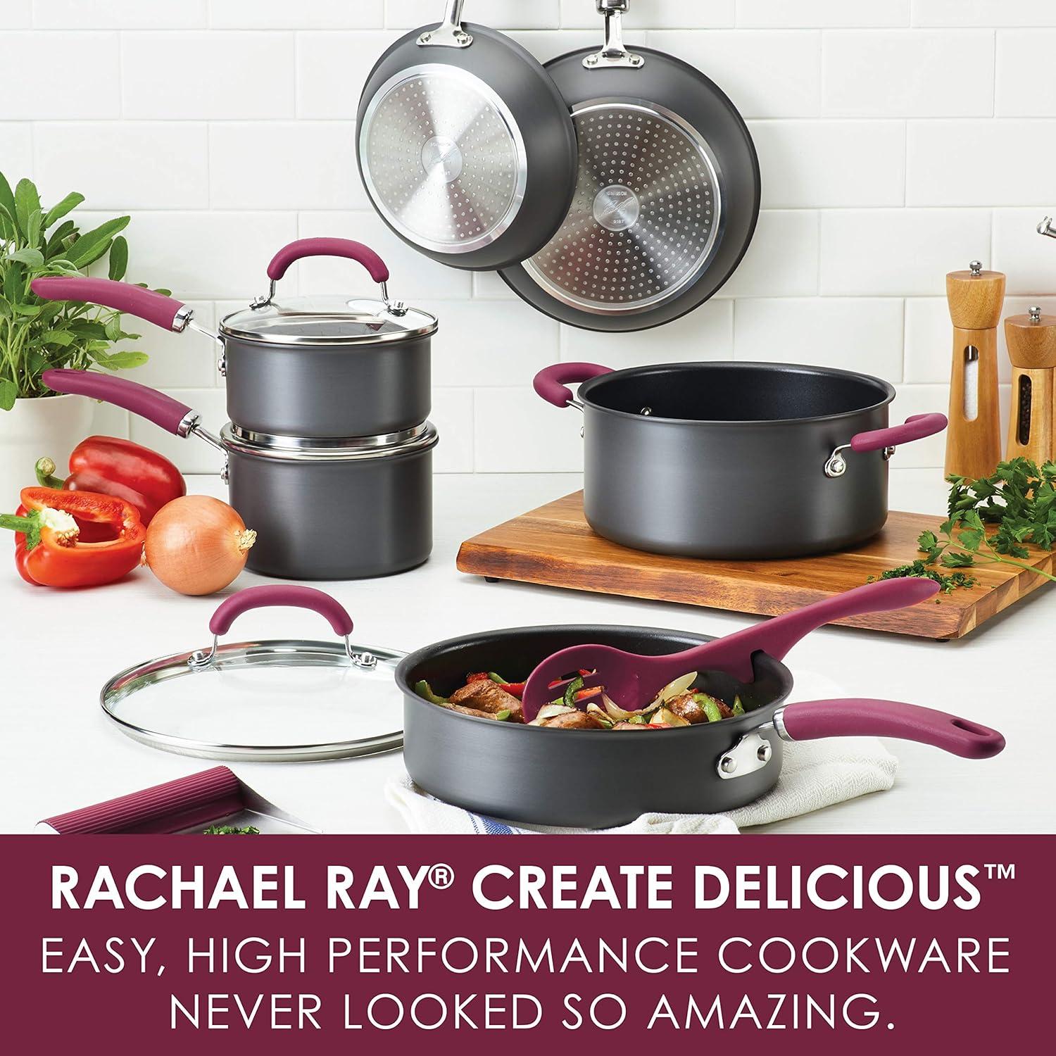 Rachael Ray Rachael Ray Create Delicious Hard Anodized Nonstick Cookware Induction Pots and Pans Set, 11 Piece
