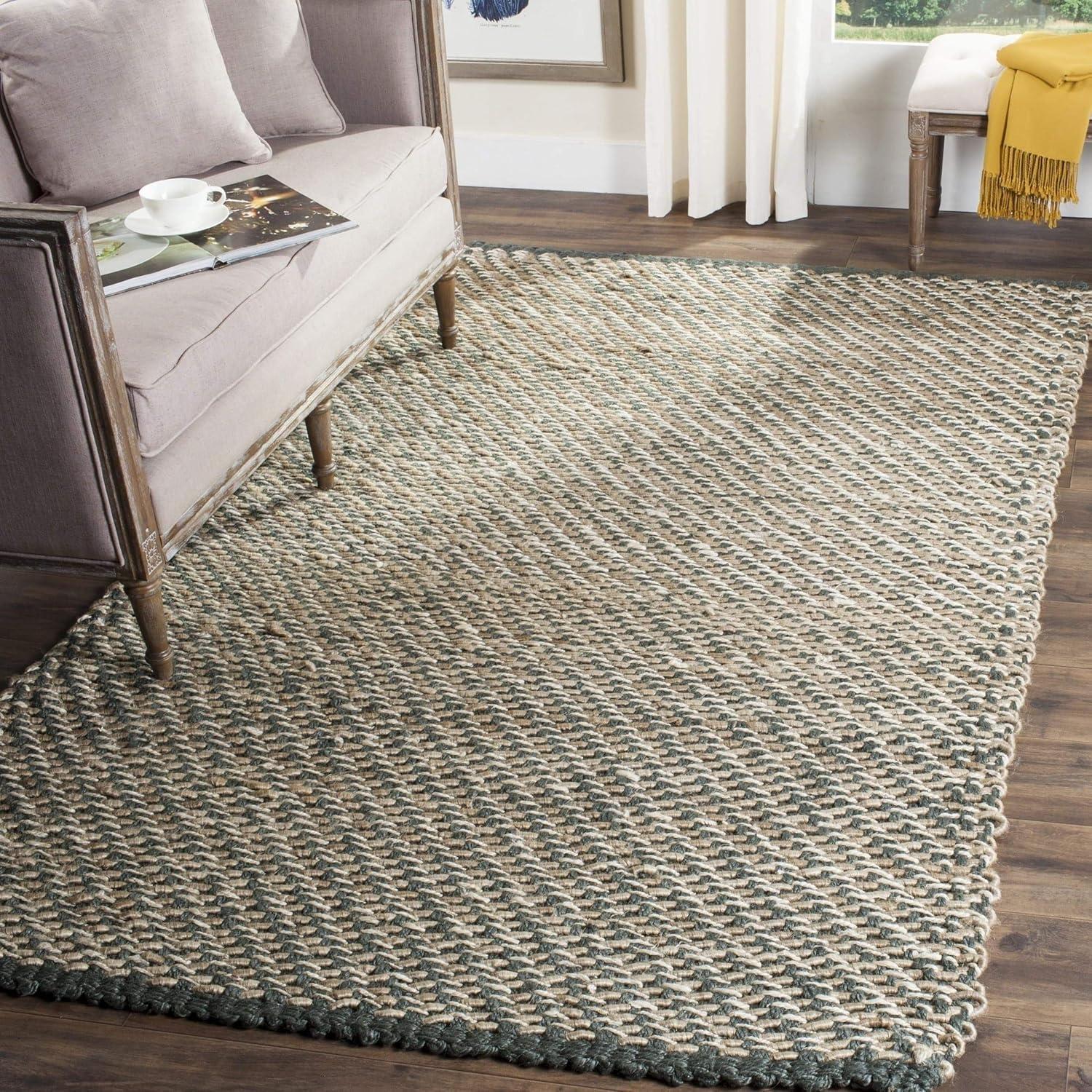 Coastal Charm Hand-Woven Jute Area Rug, 5' x 8', Blue and Natural