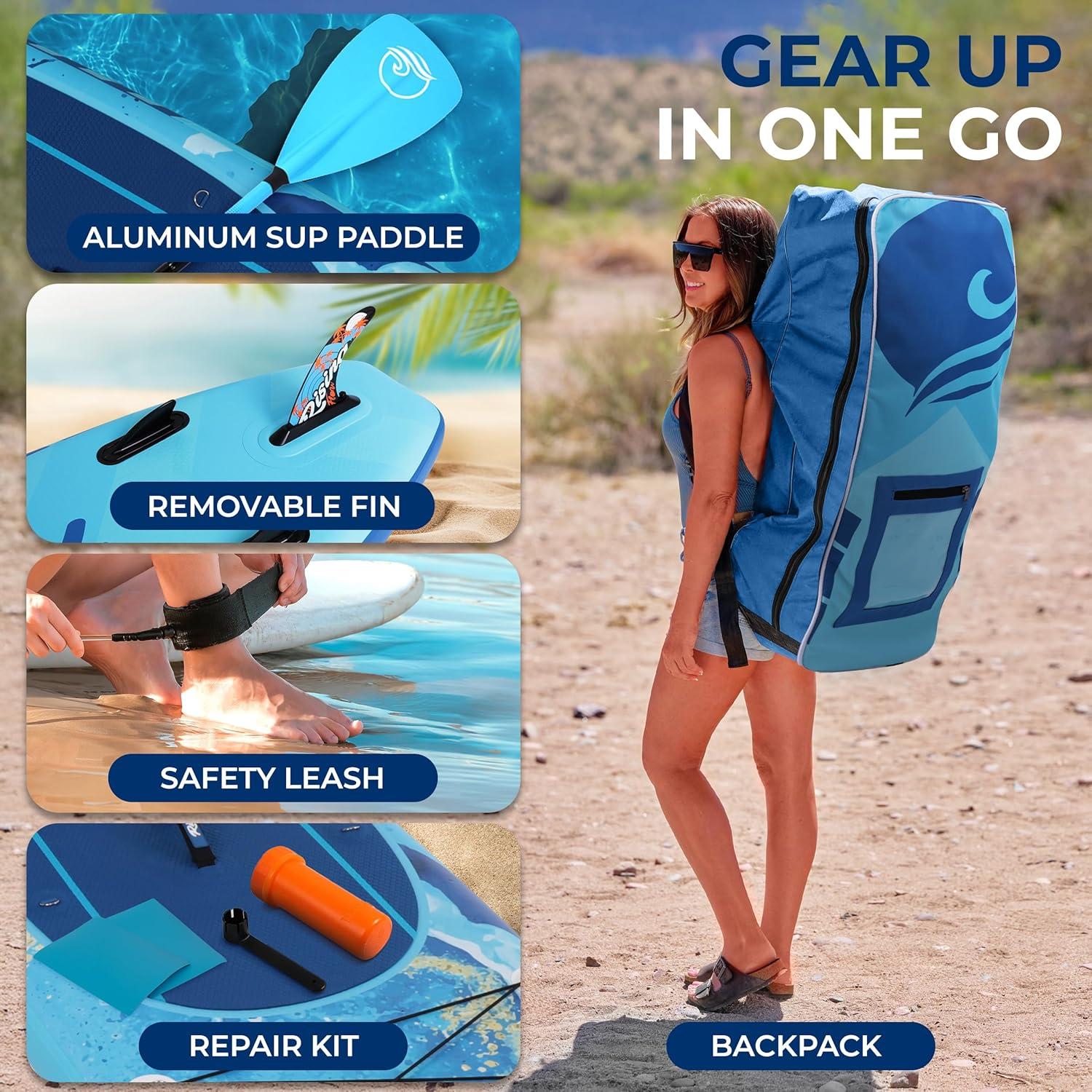 Serenelife Inflatable Stand Up Paddle Board (6 Inches Thick) With Premium SUP Accessories & Carry Bag | Wide Stance, Bottom Fin For Paddling, Surf Control, Non-Slip Deck | Youth & Adult Standing Boat