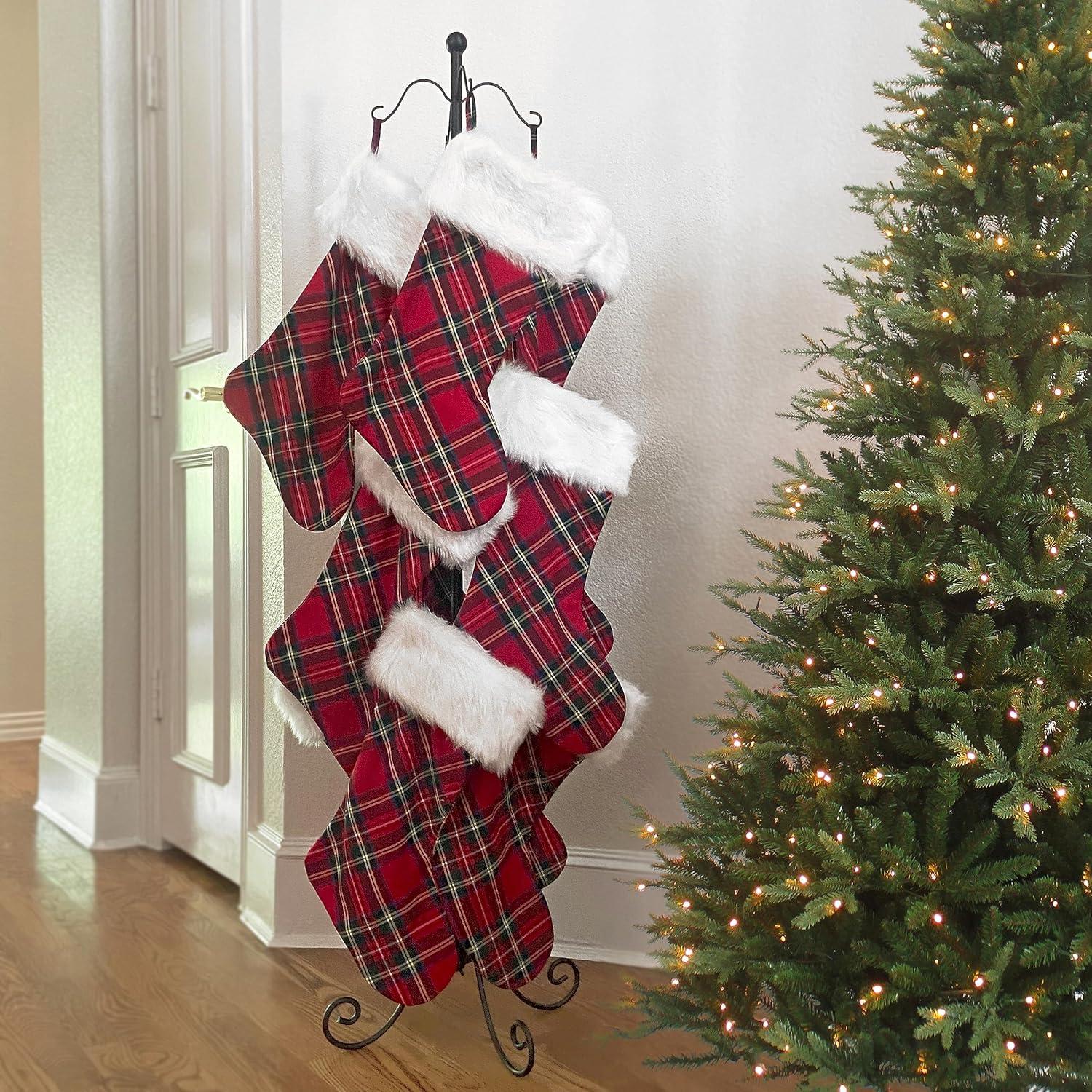 Black Adjustable Metal Christmas Stocking Tree Stand with 12 Hooks