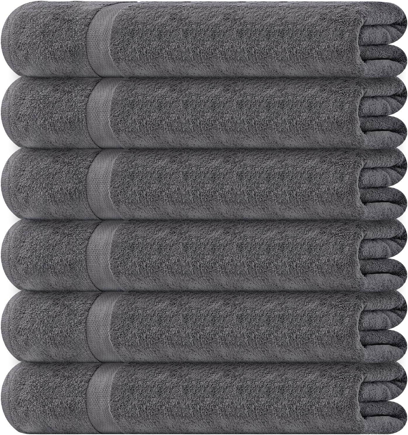 White Classic Juego de Toallas de Baño Pequeñas, Paquete de 6 Toallas de Gimnasio de 22 x 44, Toallas de Baño Finas y Ligeras 100% Algodón para Piscina, Spa, Salón, Juego de 6 Pzas para Uso Doméstico y Profesional, Gris