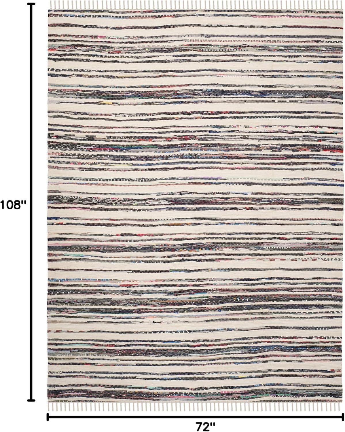 Rag Rug RAR126 Hand Woven Indoor Area Rug - 6'x9' - Ivory/Blue - Safavieh