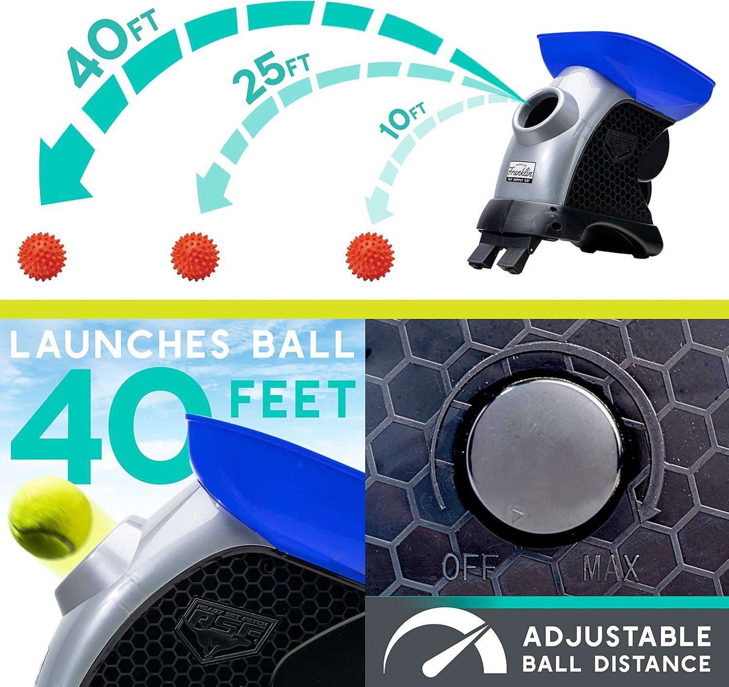 Franklin Pet Ready Set Fetch Automatic Tennis Ball Launcher Dog Toy - Official Size Tennis Ball Thrower - Interactive Toy