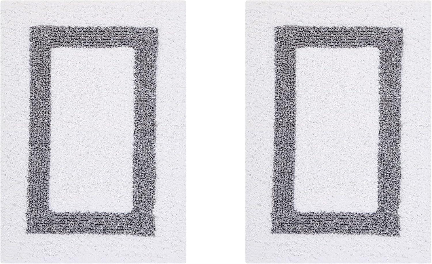 Better Trends Hotel 100% Cotton Tufted Two Tone Reversible Bath Rug Set 2 PC (17" x 24" | 17" x 24") - White/Gray