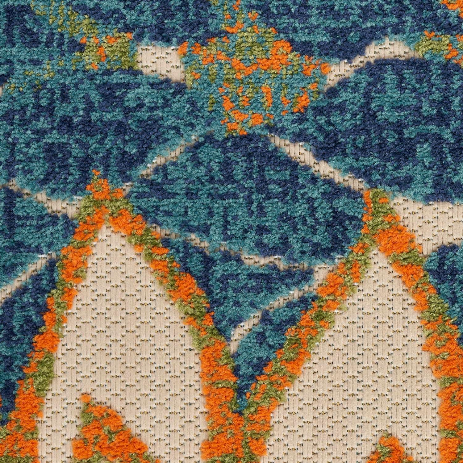 Nourison Aloha Floral Bloom Flatweave High-Low Indoor Outdoor Runner Rug Blue Green 2' x 6'