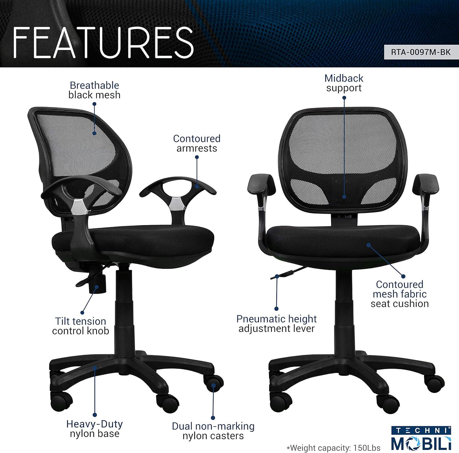 Sleek Black Mesh & Fabric Adjustable Task Chair with Swivel Base