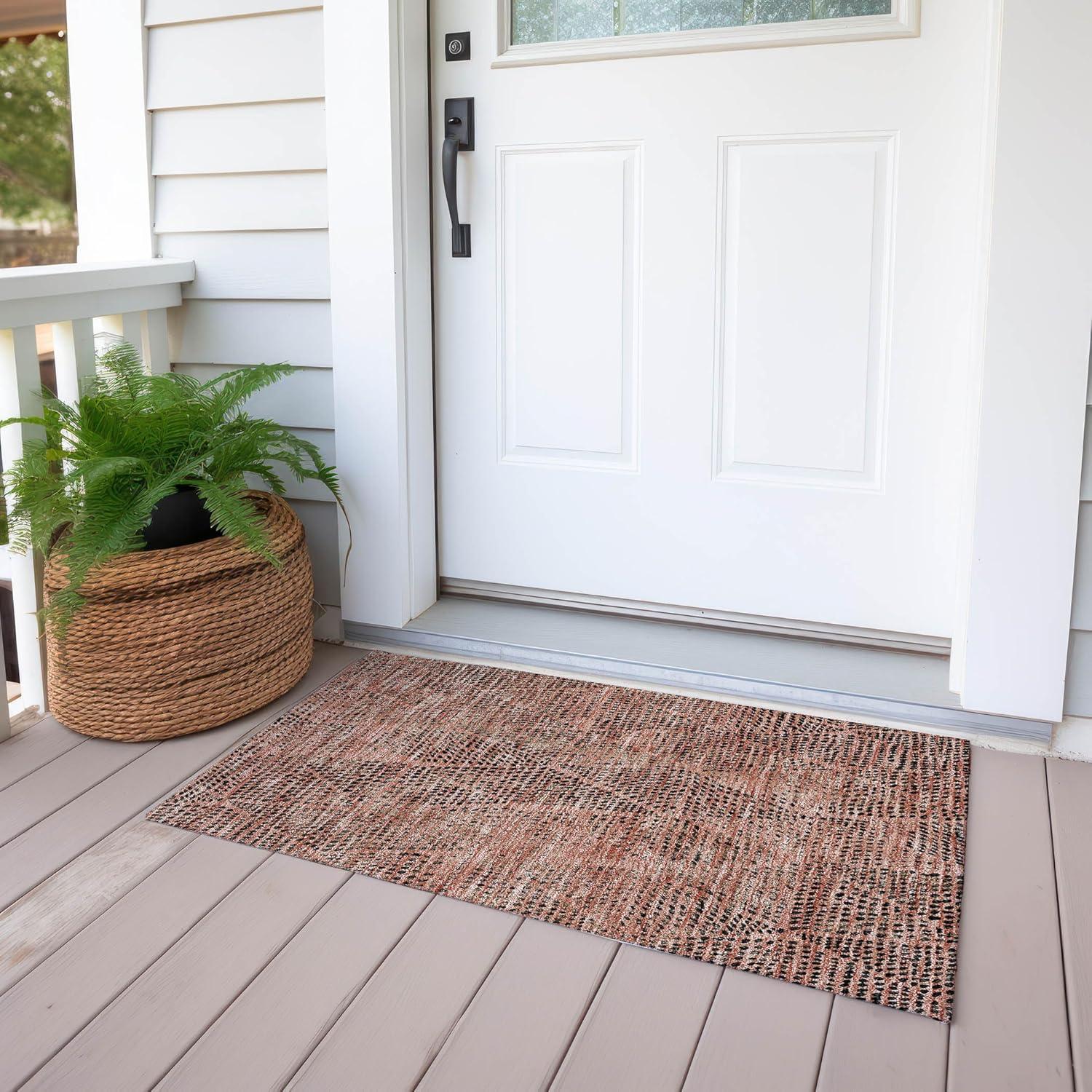 Salmon Diamond Pattern Washable Synthetic Area Rug