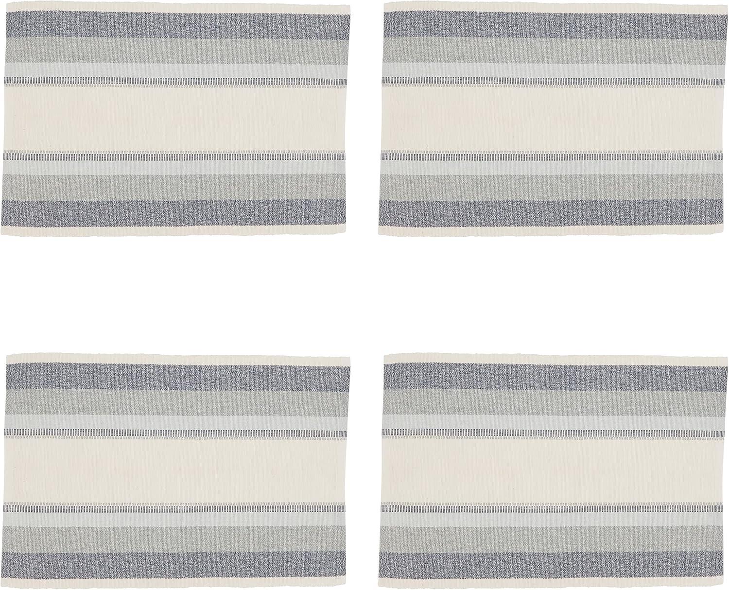 Blue and White Cotton Striped Rectangle Placemats Set