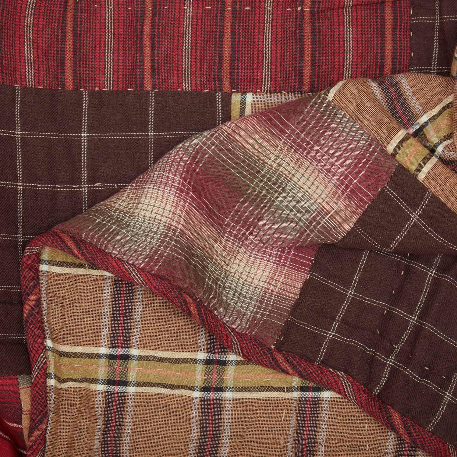 VHC Brands Wyatt Plaid Cotton Rustic Pre-Washed Square Quilt Sham Queen Bedding Accessory, Set, Patchwork Tan